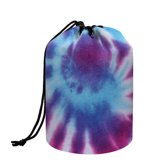 Blue And Purple Spiral Tie Dye Print Drawstring Makeup Bag