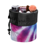 Blue And Purple Spiral Tie Dye Print Drawstring Makeup Bag