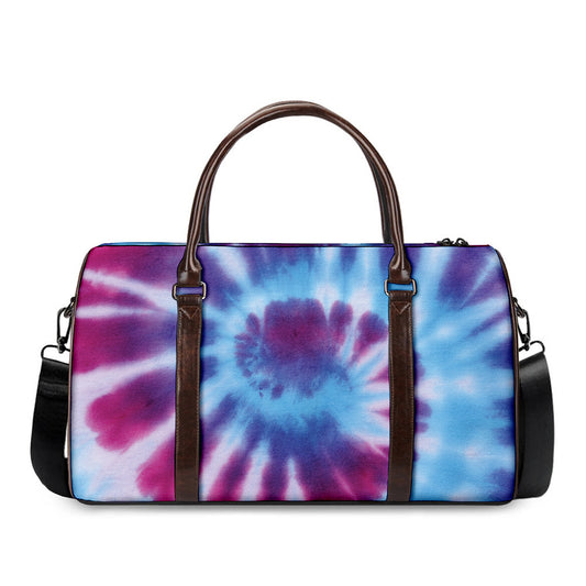 Blue And Purple Spiral Tie Dye Print Duffle Bag