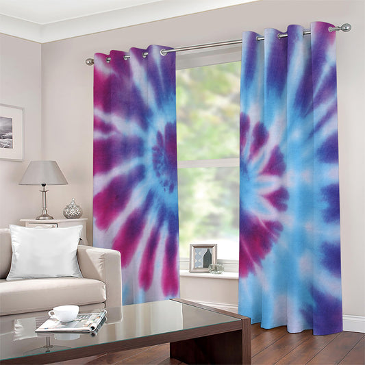 Blue And Purple Spiral Tie Dye Print Extra Wide Grommet Curtains