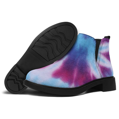 Blue And Purple Spiral Tie Dye Print Flat Ankle Boots