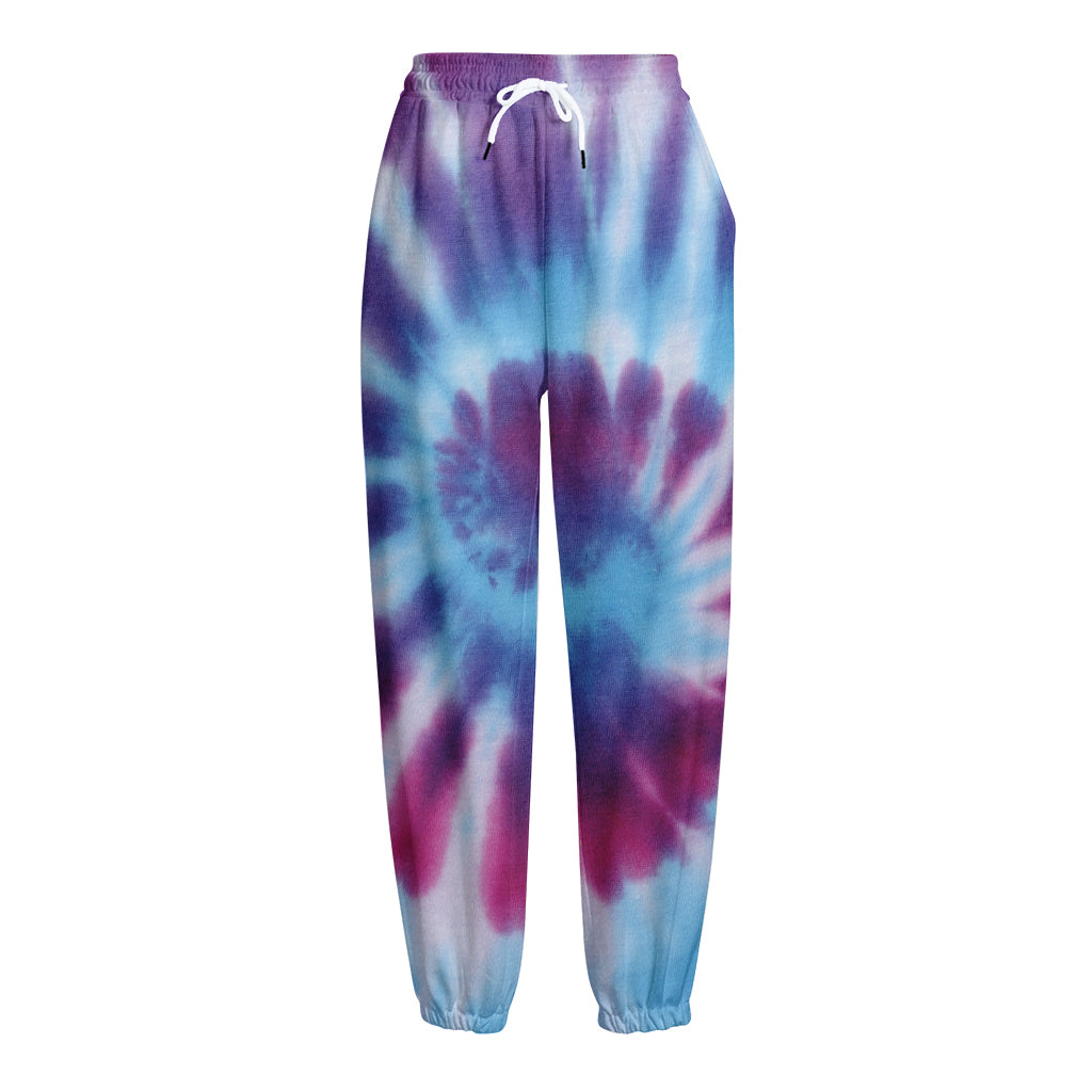 Blue And Purple Spiral Tie Dye Print Fleece Lined Knit Pants