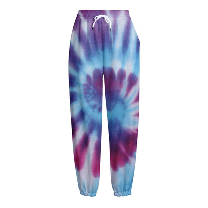 Blue And Purple Spiral Tie Dye Print Fleece Lined Knit Pants