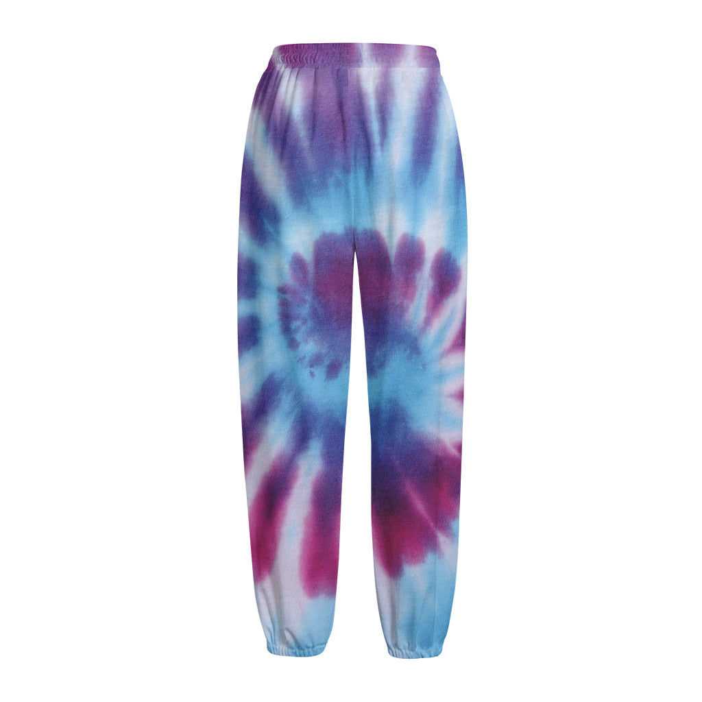 Blue And Purple Spiral Tie Dye Print Fleece Lined Knit Pants