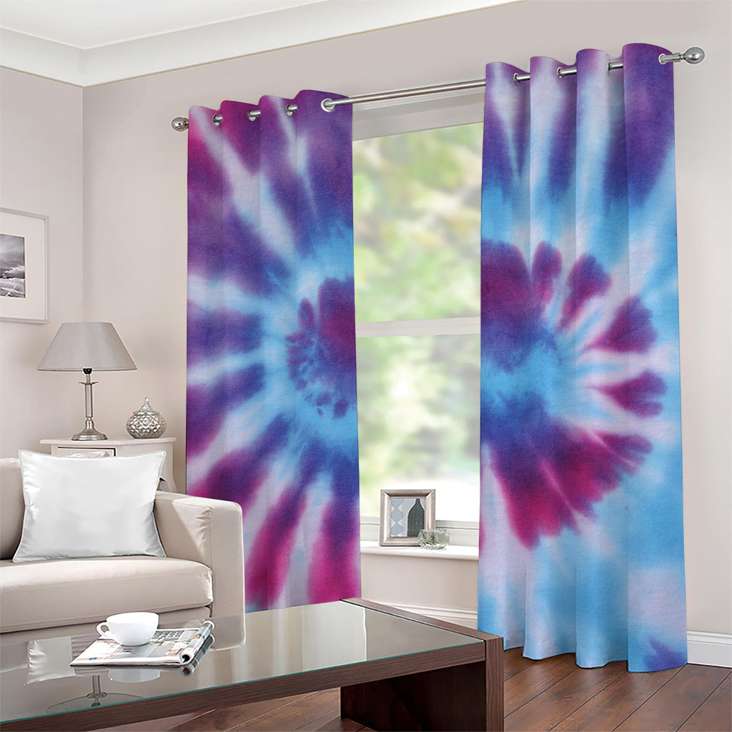 Blue And Purple Spiral Tie Dye Print Grommet Curtains