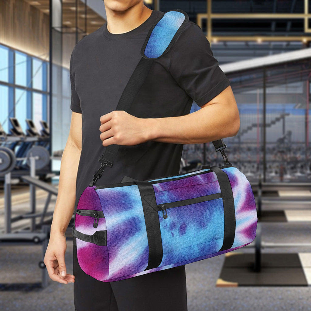 Blue And Purple Spiral Tie Dye Print Gym Bag