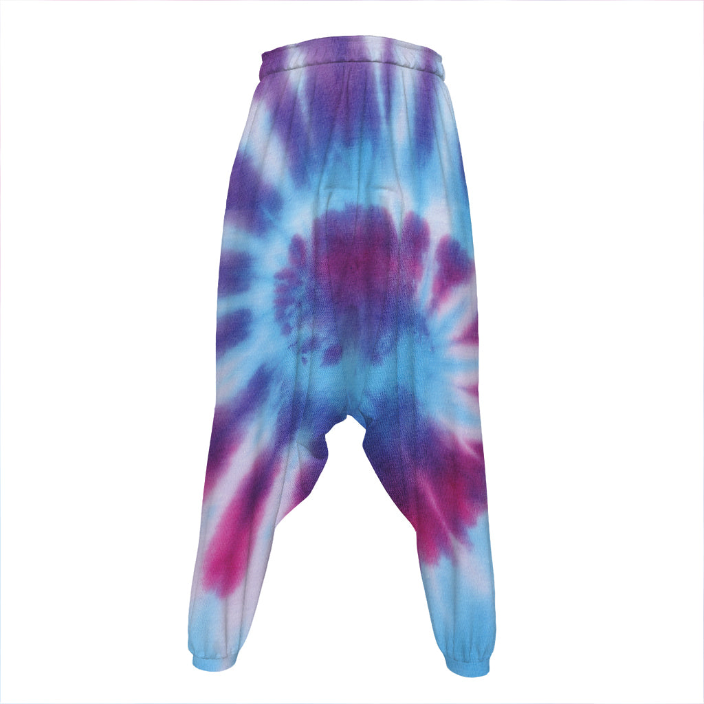 Blue And Purple Spiral Tie Dye Print Hammer Pants