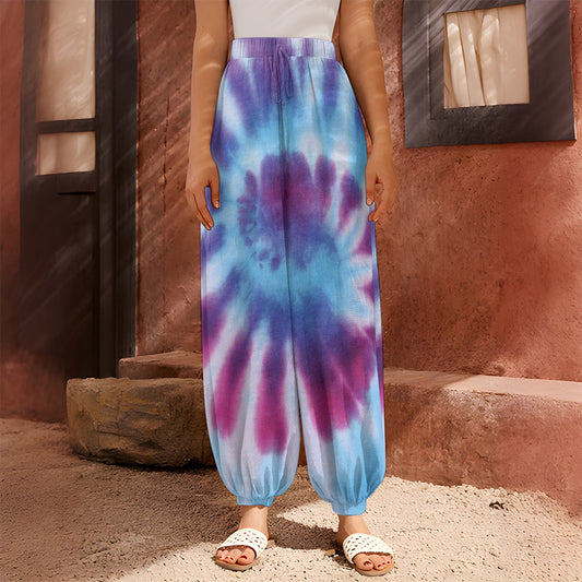 Blue And Purple Spiral Tie Dye Print Harem Pants