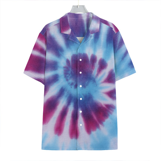Blue And Purple Spiral Tie Dye Print Hawaiian Shirt