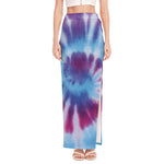 Blue And Purple Spiral Tie Dye Print High Slit Maxi Skirt