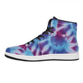 Blue And Purple Spiral Tie Dye Print High Top Leather Sneakers