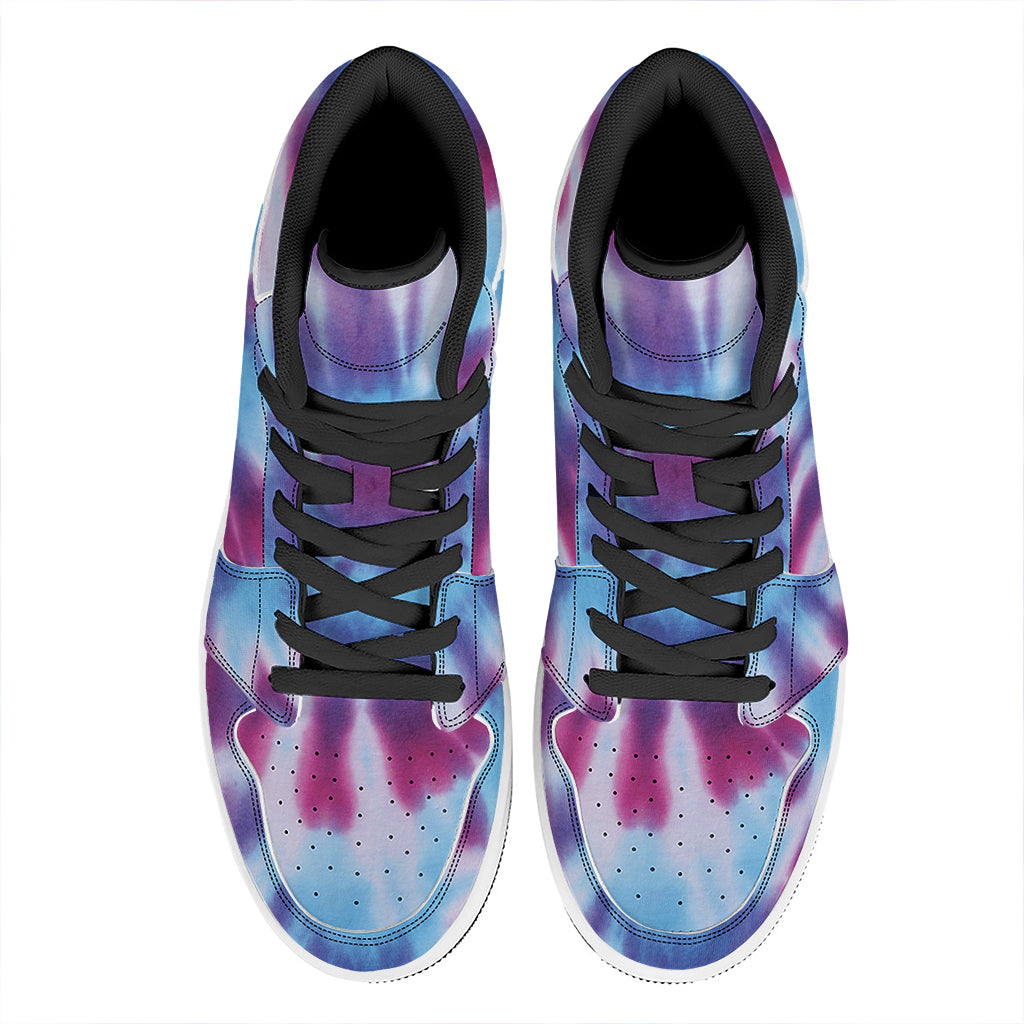 Blue And Purple Spiral Tie Dye Print High Top Leather Sneakers