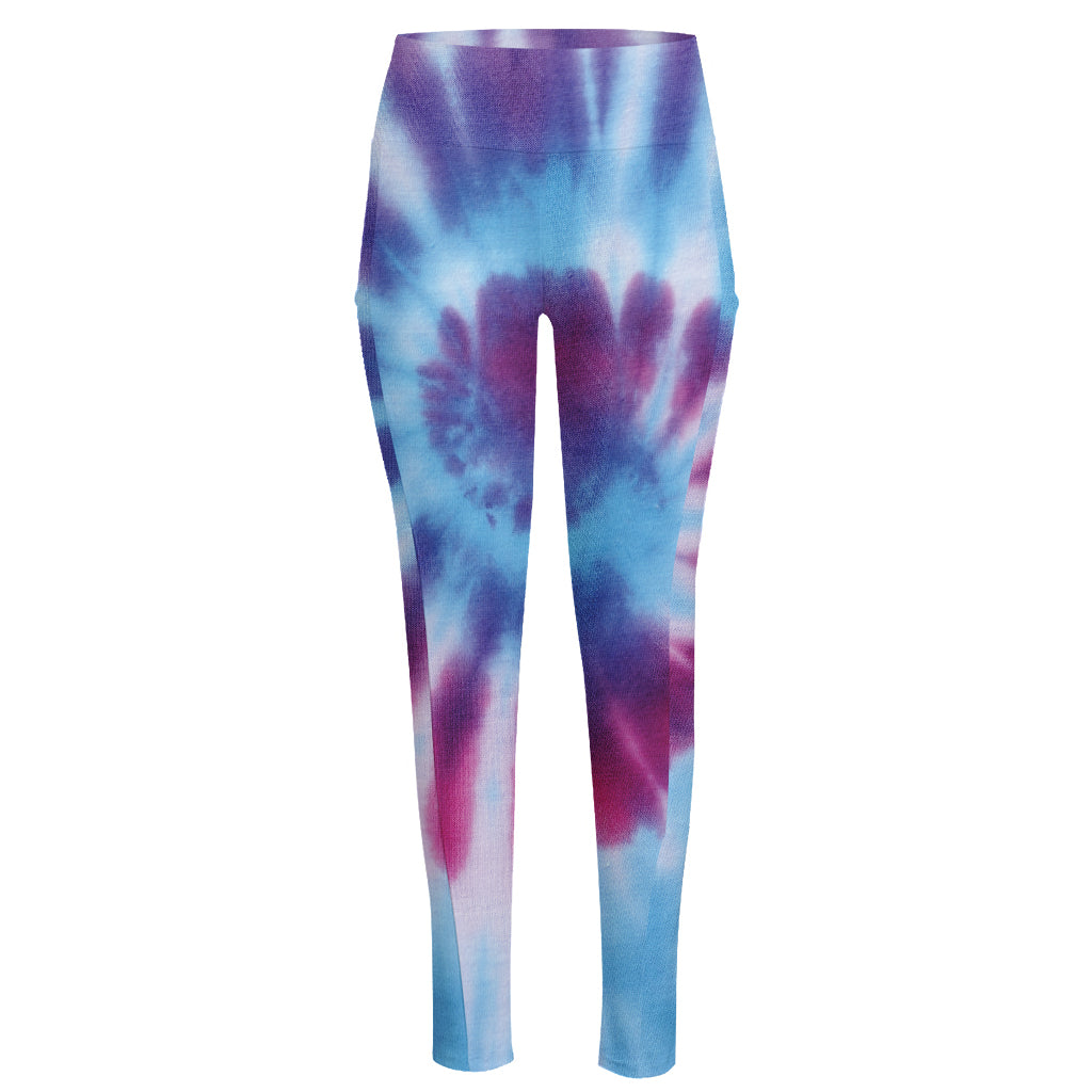 Blue And Purple Spiral Tie Dye Print High-Waisted Pocket Leggings