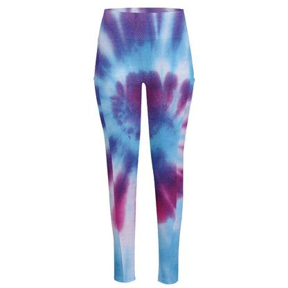 Blue And Purple Spiral Tie Dye Print High-Waisted Pocket Leggings