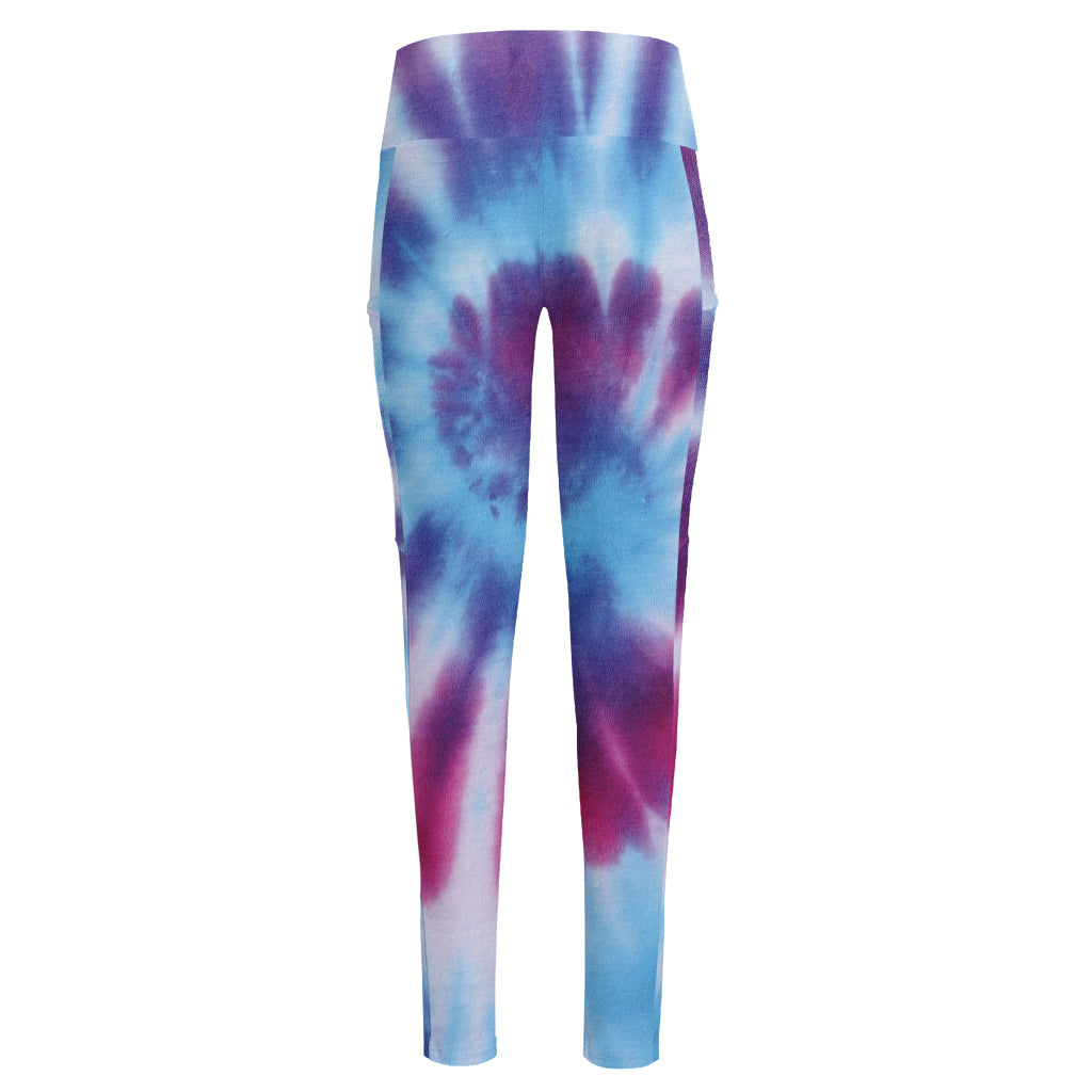Blue And Purple Spiral Tie Dye Print High-Waisted Pocket Leggings