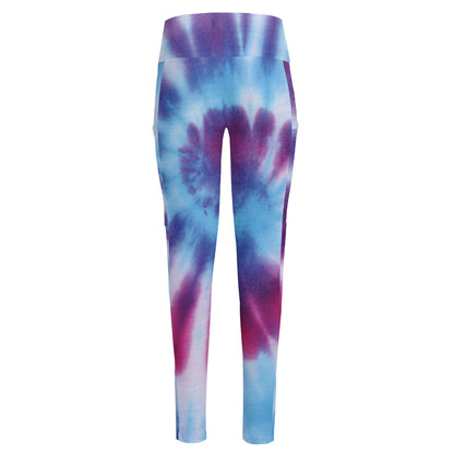 Blue And Purple Spiral Tie Dye Print High-Waisted Pocket Leggings
