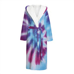Blue And Purple Spiral Tie Dye Print Hooded Bathrobe