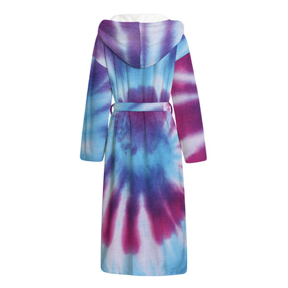 Blue And Purple Spiral Tie Dye Print Hooded Bathrobe