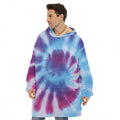 Blue And Purple Spiral Tie Dye Print Hoodie Blanket
