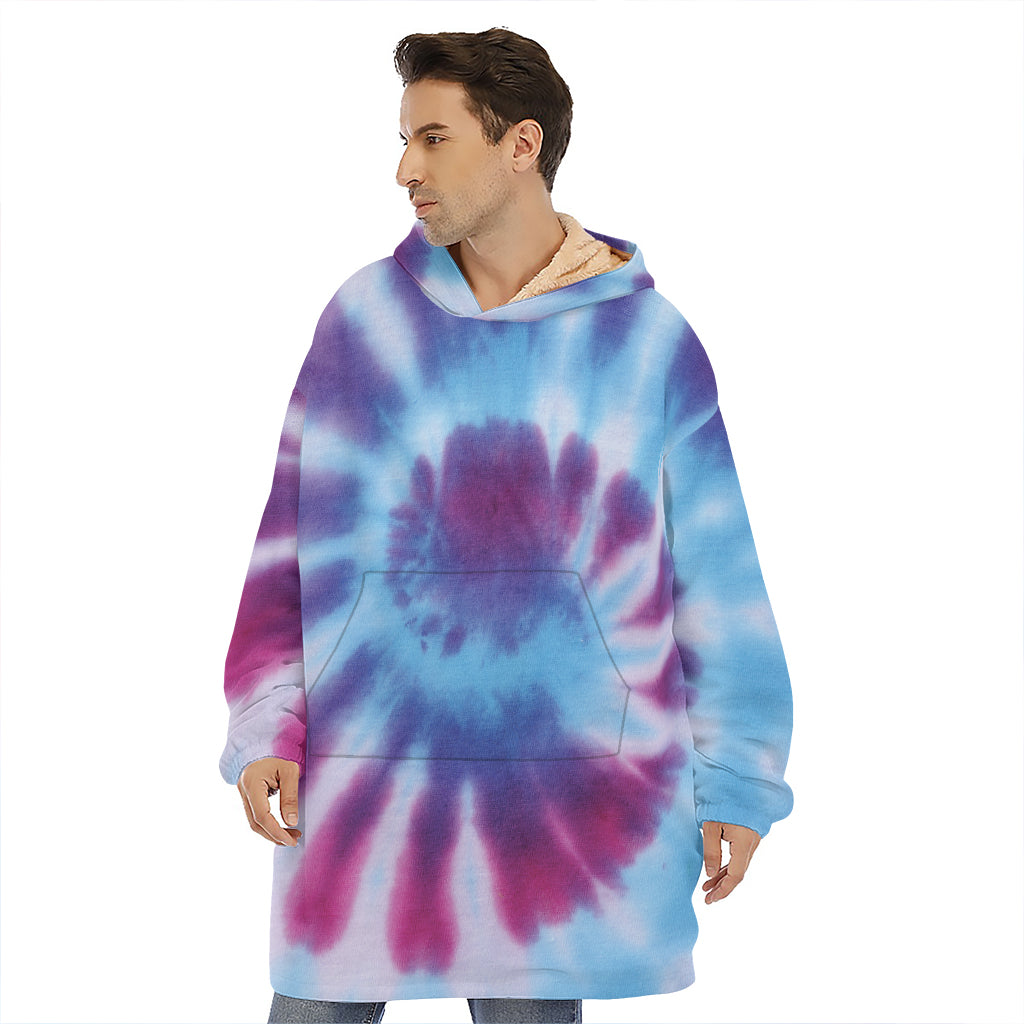 Blue And Purple Spiral Tie Dye Print Hoodie Blanket