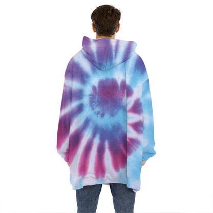 Blue And Purple Spiral Tie Dye Print Hoodie Blanket