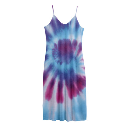 Blue And Purple Spiral Tie Dye Print Jersey Midi Cami Dress