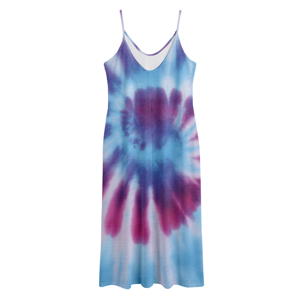 Blue And Purple Spiral Tie Dye Print Jersey Midi Cami Dress