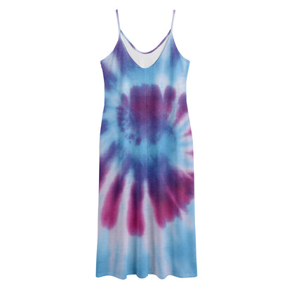 Blue And Purple Spiral Tie Dye Print Jersey Midi Cami Dress