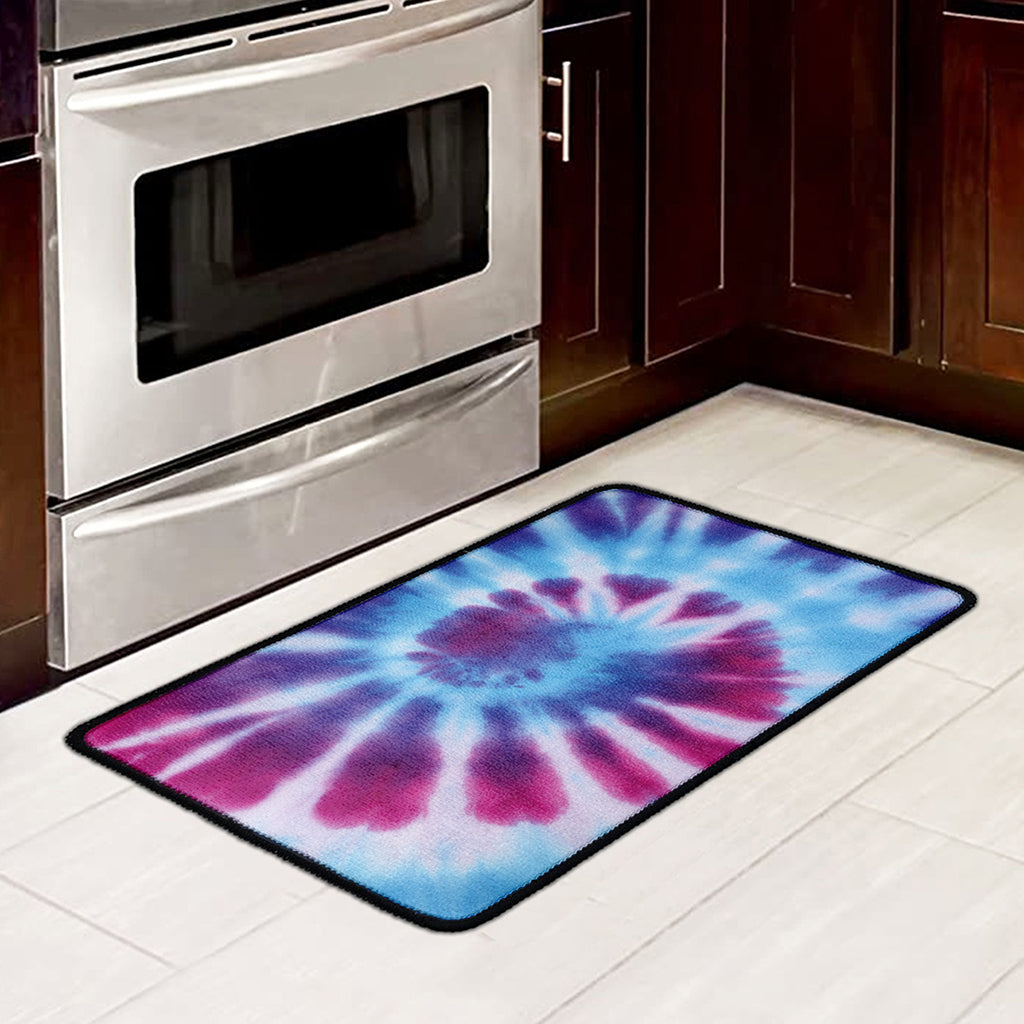Blue And Purple Spiral Tie Dye Print Kitchen Mat