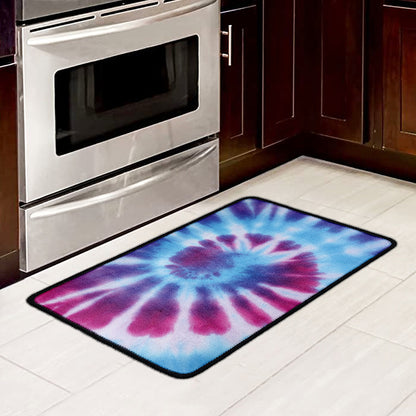 Blue And Purple Spiral Tie Dye Print Kitchen Mat