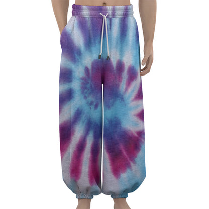 Blue And Purple Spiral Tie Dye Print Lantern Pants
