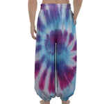 Blue And Purple Spiral Tie Dye Print Lantern Pants