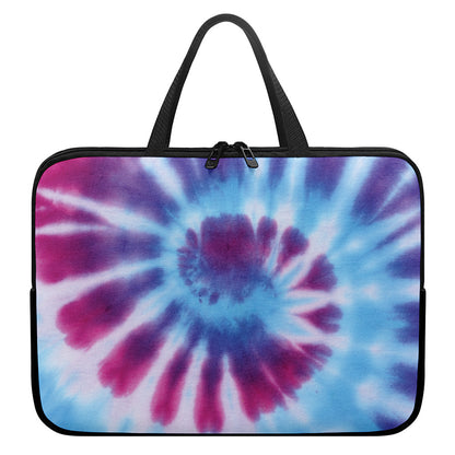 Blue And Purple Spiral Tie Dye Print Laptop Sleeve With Handle