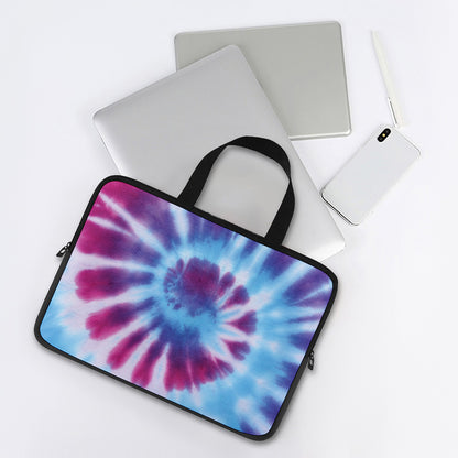 Blue And Purple Spiral Tie Dye Print Laptop Sleeve With Handle