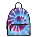Blue And Purple Spiral Tie Dye Print Leather Backpack