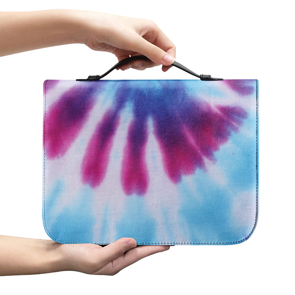 Blue And Purple Spiral Tie Dye Print Leather Bible Cover