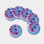Blue And Purple Spiral Tie Dye Print Leather Coaster Set