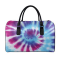 Blue And Purple Spiral Tie Dye Print Leather Duffel Bag