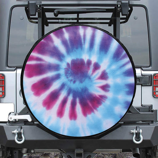 Blue And Purple Spiral Tie Dye Print Leather Spare Tire Cover