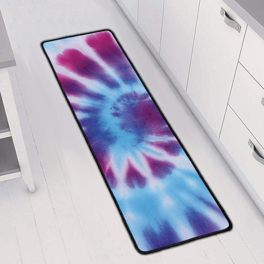Blue And Purple Spiral Tie Dye Print Long Kitchen Mat