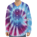 Blue And Purple Spiral Tie Dye Print Long Sleeve Baseball Jersey