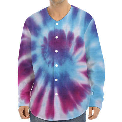 Blue And Purple Spiral Tie Dye Print Long Sleeve Baseball Jersey