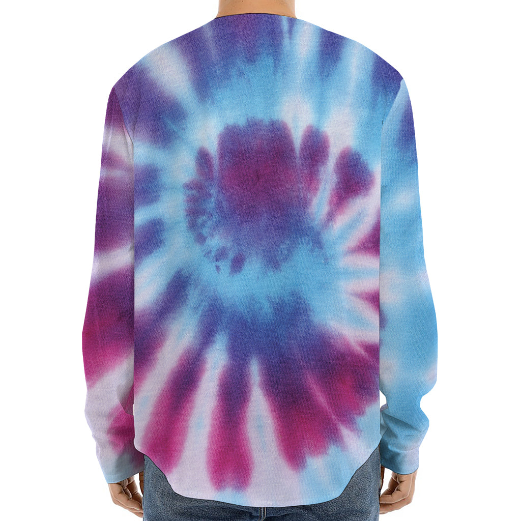 Blue And Purple Spiral Tie Dye Print Long Sleeve Baseball Jersey