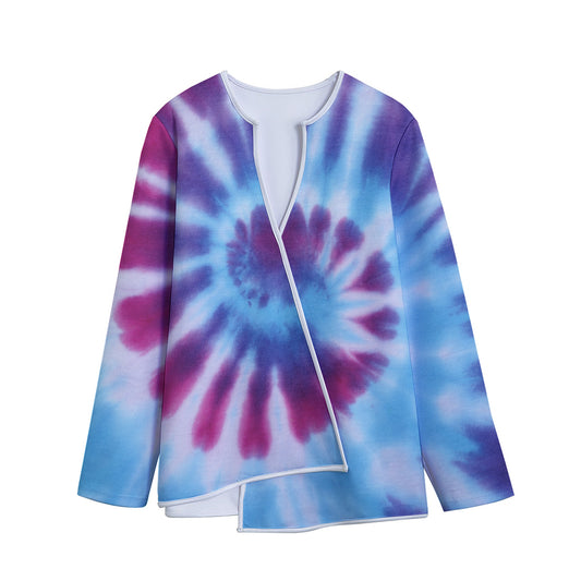Blue And Purple Spiral Tie Dye Print Long Sleeve Short Coat
