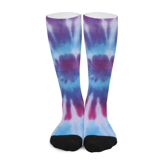 Blue And Purple Spiral Tie Dye Print Long Socks