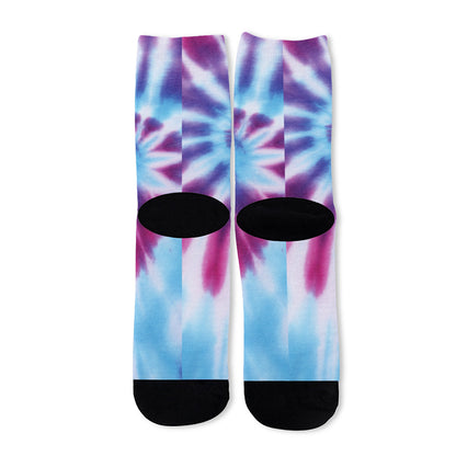 Blue And Purple Spiral Tie Dye Print Long Socks
