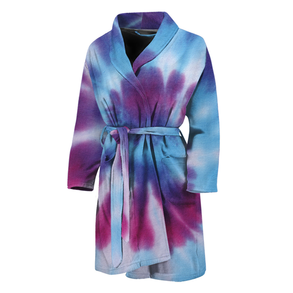Blue And Purple Spiral Tie Dye Print Men's Bathrobe