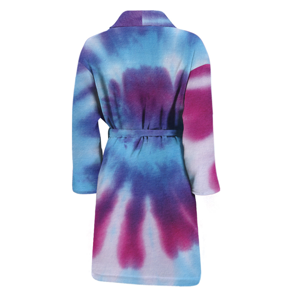 Blue And Purple Spiral Tie Dye Print Men's Bathrobe