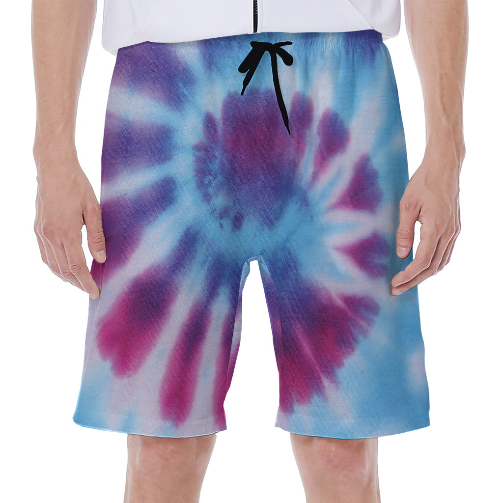 Blue And Purple Spiral Tie Dye Print Men's Beach Shorts