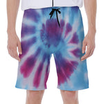 Blue And Purple Spiral Tie Dye Print Men's Beach Shorts